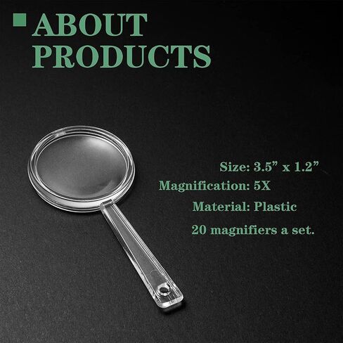 20 Pack Mini Plastic Handheld Magnifying Glasses Portable Reading Magnifier for Senior and Kids, Hand Lens 5X Magnifier for Home, Indoor and Outdoor Use in Saudi Arabia