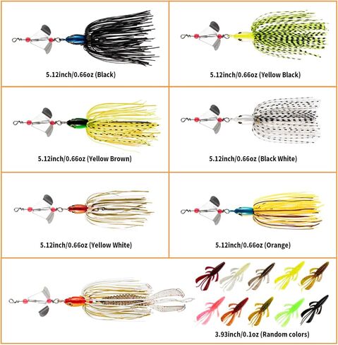 Buzzbait لباس الصيد السحر عدة Buzzbait سبينر الطعوم عدة متعدد الألوان سويمبيت توبوتر إغراء الصيد المعدني الصلب لباس بايك سمك السلمون المرقط الصيد + 10 قطع مستنقع الوحش الغضب علة الطعم in Saudi Arabia