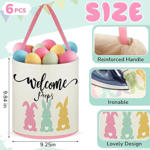 Boyiee 6 حزمة سلة أرنب عيد الفصح للأطفال 9.25 بوصة سلة عيد الفصح أكياس عيد الفصح الفارغة سلال بيض عيد الفصح دلاء طباعة أرنب مع مقابض للبنين الفتيات مهرجان عطلة هدية حفلة in Kuwait