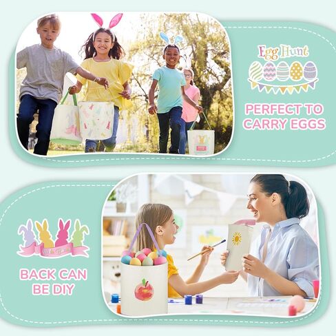 Boyiee 6 حزمة سلة أرنب عيد الفصح للأطفال 9.25 بوصة سلة عيد الفصح أكياس عيد الفصح الفارغة سلال بيض عيد الفصح دلاء طباعة أرنب مع مقابض للبنين الفتيات مهرجان عطلة هدية حفلة in Kuwait