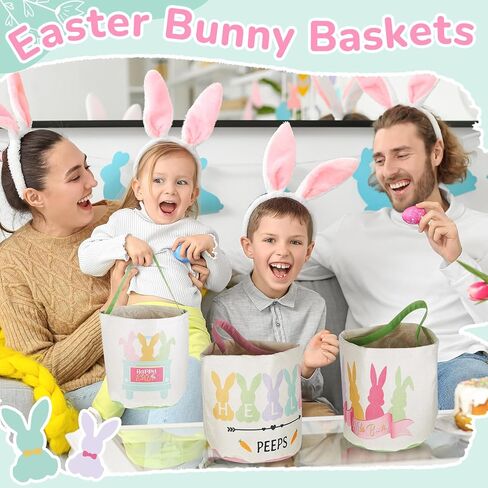 Boyiee 6 حزمة سلة أرنب عيد الفصح للأطفال 9.25 بوصة سلة عيد الفصح أكياس عيد الفصح الفارغة سلال بيض عيد الفصح دلاء طباعة أرنب مع مقابض للبنين الفتيات مهرجان عطلة هدية حفلة in Kuwait