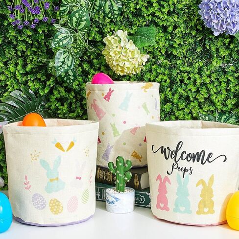 Boyiee 6 حزمة سلة أرنب عيد الفصح للأطفال 9.25 بوصة سلة عيد الفصح أكياس عيد الفصح الفارغة سلال بيض عيد الفصح دلاء طباعة أرنب مع مقابض للبنين الفتيات مهرجان عطلة هدية حفلة in Kuwait