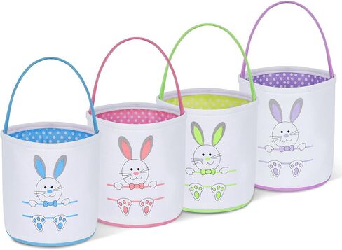 Easter Basket Plain Soft Cloth Bucket Bunny Egg Hunt Canvas Small Collapsible Cheap Bag Gift Bulk Empty Set of 4 in Saudi Arabia