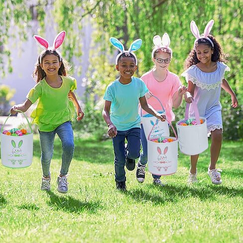 Easter Basket Plain Soft Cloth Bucket Bunny Egg Hunt Canvas Small Collapsible Cheap Bag Gift Bulk Empty Set of 4 in Saudi Arabia
