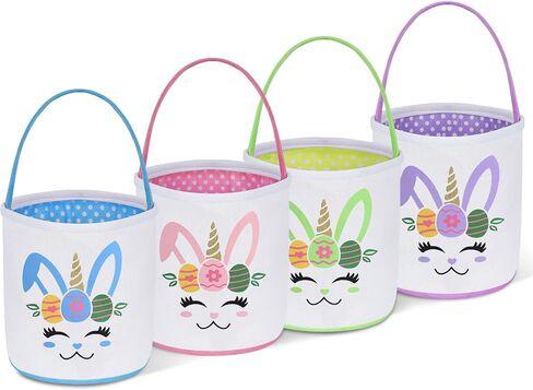 Easter Basket Plain Soft Cloth Bucket Bunny Egg Hunt Canvas Small Collapsible Cheap Bag Gift Bulk Empty Set of 4 in Saudi Arabia