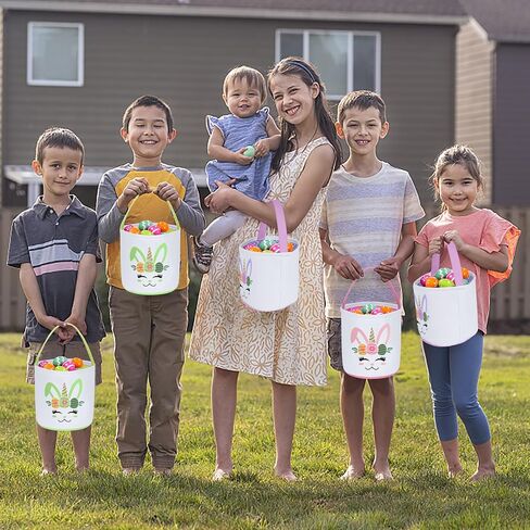 Easter Basket Plain Soft Cloth Bucket Bunny Egg Hunt Canvas Small Collapsible Cheap Bag Gift Bulk Empty Set of 4 in Saudi Arabia