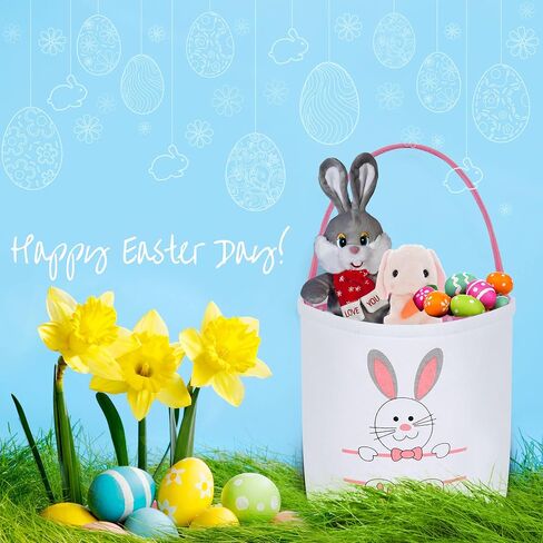 Easter Basket Plain Soft Cloth Bucket Bunny Egg Hunt Canvas Small Collapsible Cheap Bag Gift Bulk Empty Set of 4 in Saudi Arabia