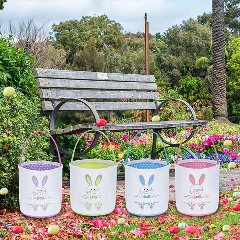 Easter Basket Plain Soft Cloth Bucket Bunny Egg Hunt Canvas Small Collapsible Cheap Bag Gift Bulk Empty Set of 4 in Saudi Arabia