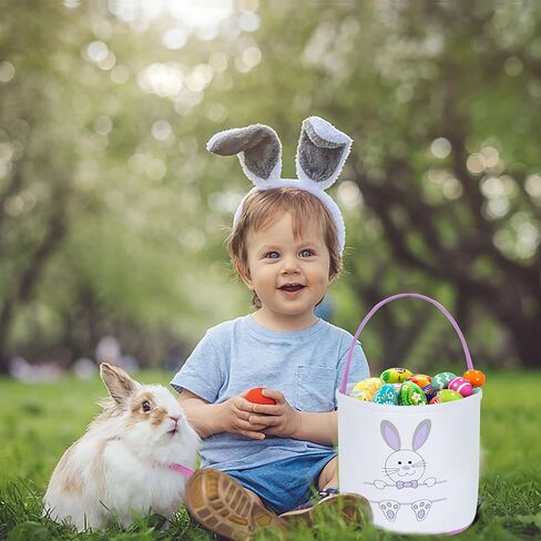 Easter Basket Plain Soft Cloth Bucket Bunny Egg Hunt Canvas Small Collapsible Cheap Bag Gift Bulk Empty Set of 4 in Saudi Arabia