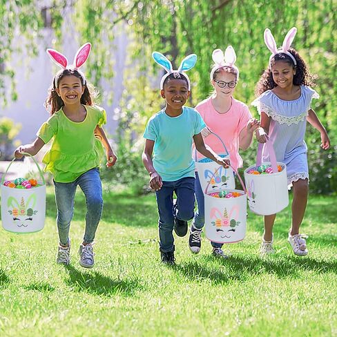 Easter Basket Plain Soft Cloth Bucket Bunny Egg Hunt Canvas Small Collapsible Cheap Bag Gift Bulk Empty Set of 4 in Saudi Arabia