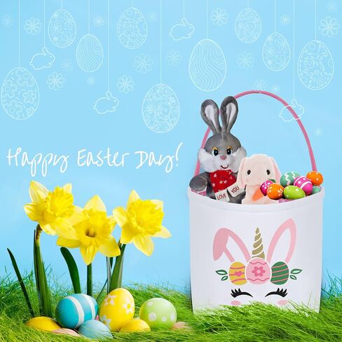 Easter Basket Plain Soft Cloth Bucket Bunny Egg Hunt Canvas Small Collapsible Cheap Bag Gift Bulk Empty Set of 4 in Saudi Arabia
