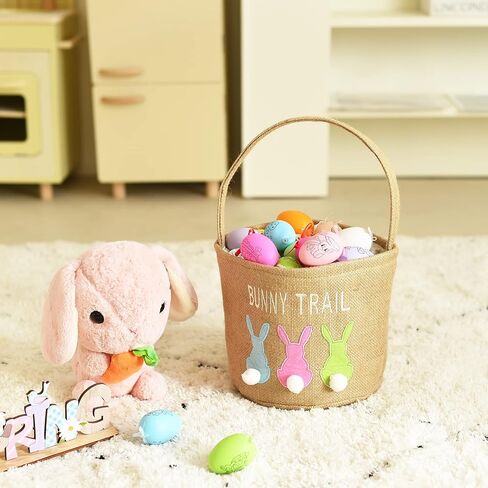 INough Easter Basket Egg Buckets Jute Easter Basket for Kids Rabbit Basket with Cute Ears, Easter Basket Stuffers for Babies Bunny Trail Bags Easter Totes for Party in Saudi Arabia