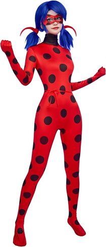 Women Miraculous Ladybug Cosplay Set Classic Screen Printing Jumpsuit with Eye Mask and Yoyo Bag in Saudi Arabia