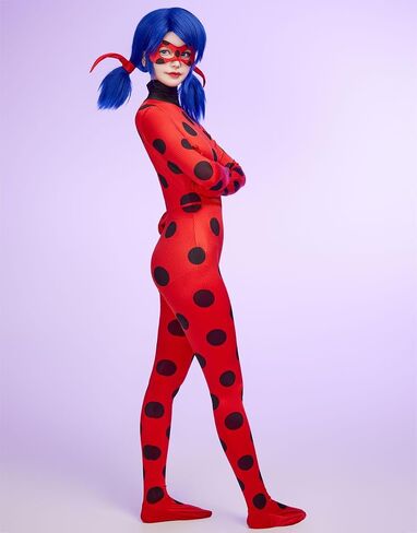 Women Miraculous Ladybug Cosplay Set Classic Screen Printing Jumpsuit with Eye Mask and Yoyo Bag in Saudi Arabia