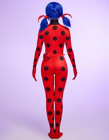 Women Miraculous Ladybug Cosplay Set Classic Screen Printing Jumpsuit with Eye Mask and Yoyo Bag in Saudi Arabia