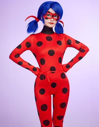 Women Miraculous Ladybug Cosplay Set Classic Screen Printing Jumpsuit with Eye Mask and Yoyo Bag in Saudi Arabia
