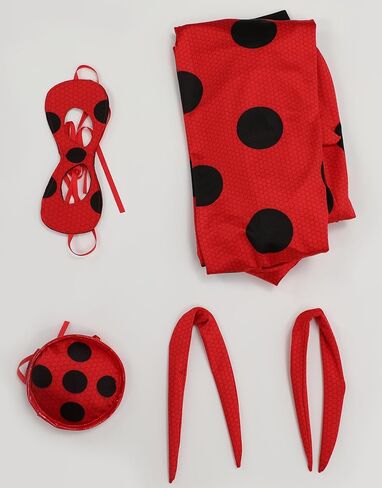 Women Miraculous Ladybug Cosplay Set Classic Screen Printing Jumpsuit with Eye Mask and Yoyo Bag in Saudi Arabia