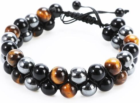 Triple Protection Bracelet Handmade Bracelet -, Natural Tiger Eye Crystal, Obsidian Hematite，Crystal Jewelry Bracelet Brings Good Luck and Happy, Bracelet for Men and Women（Style A） in Saudi Arabia