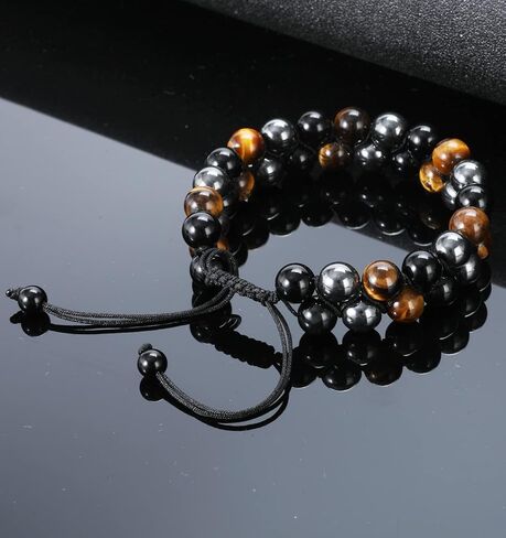 Triple Protection Bracelet Handmade Bracelet -, Natural Tiger Eye Crystal, Obsidian Hematite，Crystal Jewelry Bracelet Brings Good Luck and Happy, Bracelet for Men and Women（Style A） in Saudi Arabia