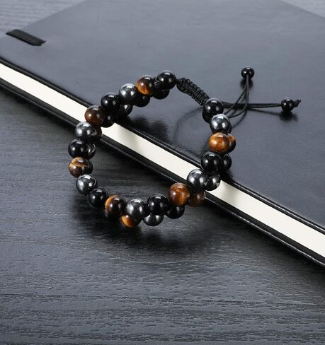 Triple Protection Bracelet Handmade Bracelet -, Natural Tiger Eye Crystal, Obsidian Hematite，Crystal Jewelry Bracelet Brings Good Luck and Happy, Bracelet for Men and Women（Style A） in Saudi Arabia