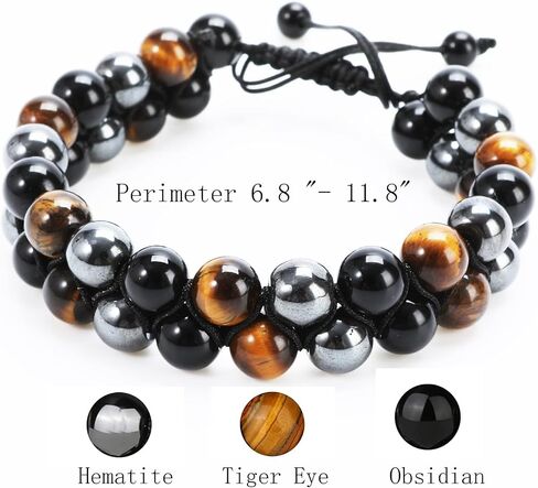 Triple Protection Bracelet Handmade Bracelet -, Natural Tiger Eye Crystal, Obsidian Hematite，Crystal Jewelry Bracelet Brings Good Luck and Happy, Bracelet for Men and Women（Style A） in Saudi Arabia