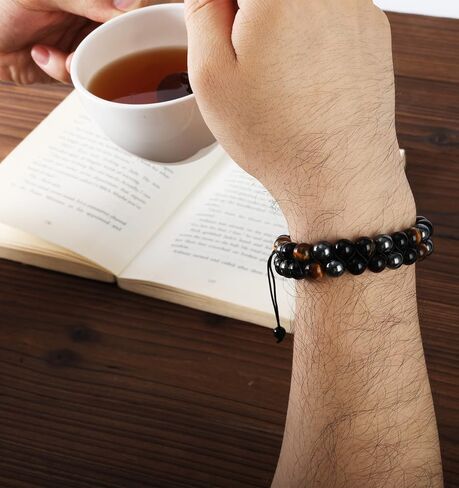 Triple Protection Bracelet Handmade Bracelet -, Natural Tiger Eye Crystal, Obsidian Hematite，Crystal Jewelry Bracelet Brings Good Luck and Happy, Bracelet for Men and Women（Style A） in Saudi Arabia