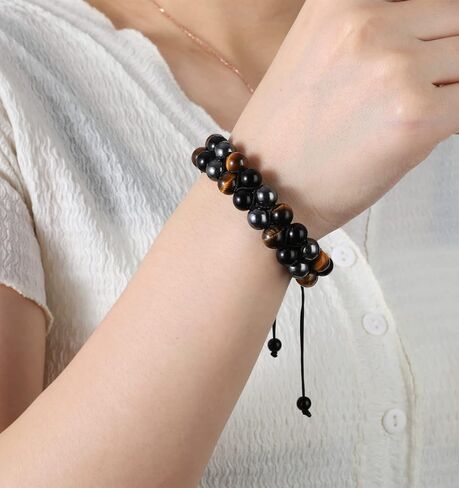 Triple Protection Bracelet Handmade Bracelet -, Natural Tiger Eye Crystal, Obsidian Hematite，Crystal Jewelry Bracelet Brings Good Luck and Happy, Bracelet for Men and Women（Style A） in Saudi Arabia
