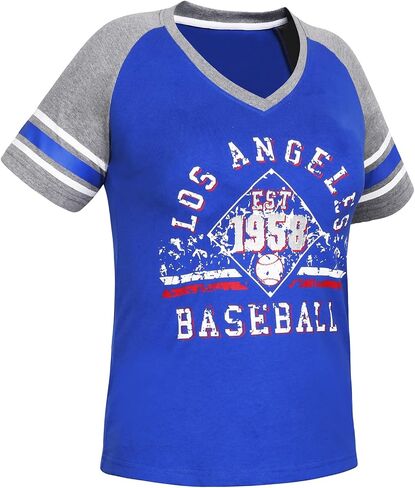 Womens Los Angeles City Baseball V Neck Fans Raglan Athletic T-Shirts - Blue & White in Saudi Arabia