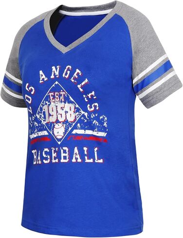 Womens Los Angeles City Baseball V Neck Fans Raglan Athletic T-Shirts - Blue & White in Saudi Arabia