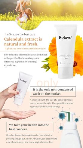 Relove Calendula Extract Feminine Intimate Wash | Gynecologist | Calendula Fragrance | pH-3.8 | Hypoallergenic | SLS,SLES Free | 4oz in Saudi Arabia