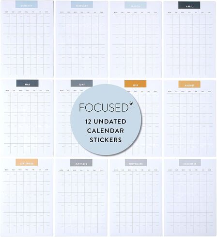 Erin Condren Designer Desk Accessories - Focused Customizable Calendar Stickers. 12 Non-Dated Adhesive Calendars, Measures 6.3" x 4.3 Each. Open-Dated Monthly Planning Stickers in Saudi Arabia