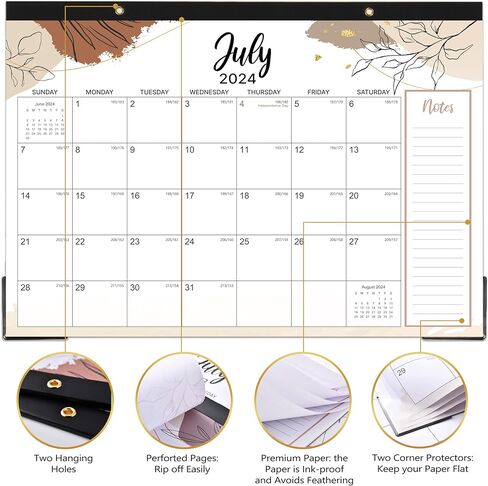 2024-2025 Desk Calendar - Desk/Wall Calendar 2024-2025, Jul. 2024 - Dec. 2025, 17"X 12", Holidays, Notes, Corner Protectors, Hanging Holes & Cutting-line Design, Perfect Calendar for You in Saudi Arabia