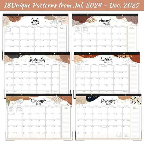 2024-2025 Desk Calendar - Desk/Wall Calendar 2024-2025, Jul. 2024 - Dec. 2025, 17"X 12", Holidays, Notes, Corner Protectors, Hanging Holes & Cutting-line Design, Perfect Calendar for You in Saudi Arabia