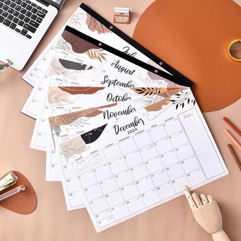 2024-2025 Desk Calendar - Desk/Wall Calendar 2024-2025, Jul. 2024 - Dec. 2025, 17"X 12", Holidays, Notes, Corner Protectors, Hanging Holes & Cutting-line Design, Perfect Calendar for You in Saudi Arabia