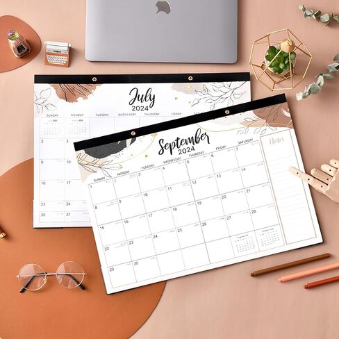 2024-2025 Desk Calendar - Desk/Wall Calendar 2024-2025, Jul. 2024 - Dec. 2025, 17"X 12", Holidays, Notes, Corner Protectors, Hanging Holes & Cutting-line Design, Perfect Calendar for You in Saudi Arabia
