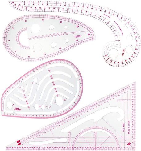 BUDDE Sew French Curve Metric Ruler - 4 Style Fashion Clear Metric Sewing Ruler Set, French Curve Pattern Ruler Kit for Beginners Tailors Designers in Saudi Arabia