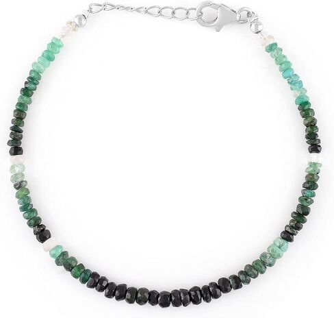 Natural Green Emerald Gemstone Coin Beads Dainty Choker Bracelet, Handmade May Birthstone Jewelry, Chakra Healing Crystals, 925 Sterling Silver Chain 8 inch, Mother's Day Gift in Saudi Arabia