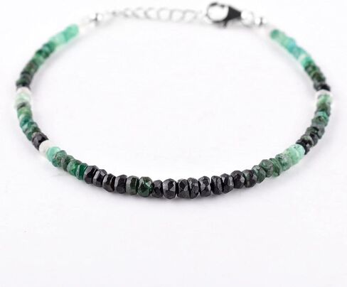 Natural Green Emerald Gemstone Coin Beads Dainty Choker Bracelet, Handmade May Birthstone Jewelry, Chakra Healing Crystals, 925 Sterling Silver Chain 8 inch, Mother's Day Gift in Saudi Arabia