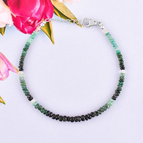 Natural Green Emerald Gemstone Coin Beads Dainty Choker Bracelet, Handmade May Birthstone Jewelry, Chakra Healing Crystals, 925 Sterling Silver Chain 8 inch, Mother's Day Gift in Saudi Arabia