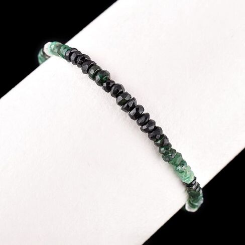 Natural Green Emerald Gemstone Coin Beads Dainty Choker Bracelet, Handmade May Birthstone Jewelry, Chakra Healing Crystals, 925 Sterling Silver Chain 8 inch, Mother's Day Gift in Saudi Arabia