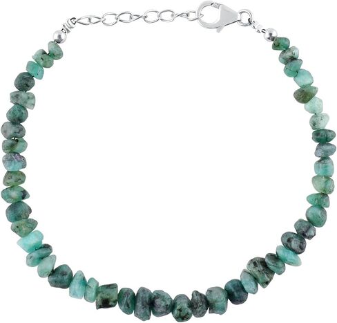 Natural Green Emerald Gemstone Coin Beads Dainty Choker Bracelet, Handmade May Birthstone Jewelry, Chakra Healing Crystals, 925 Sterling Silver Chain 8 inch, Mother's Day Gift in Saudi Arabia