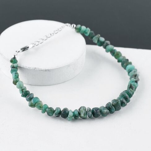 Natural Green Emerald Gemstone Coin Beads Dainty Choker Bracelet, Handmade May Birthstone Jewelry, Chakra Healing Crystals, 925 Sterling Silver Chain 8 inch, Mother's Day Gift in Saudi Arabia