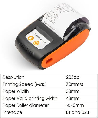 Portable Receipt Printer,58mm Mini Thermal Printing Wireless BT USB Mobile Printer with 2 Inch Thermal Paper Roll Compatible with Android/iOS/Windows System for Small Business Restaurant in Saudi Arabia