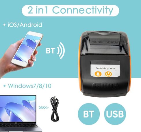 Portable Receipt Printer,58mm Mini Thermal Printing Wireless BT USB Mobile Printer with 2 Inch Thermal Paper Roll Compatible with Android/iOS/Windows System for Small Business Restaurant in Saudi Arabia
