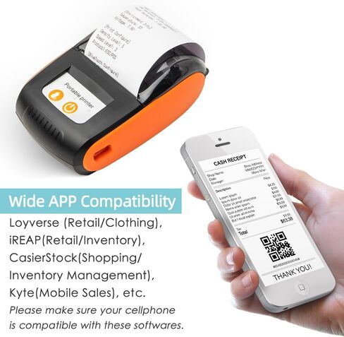 Portable Receipt Printer,58mm Mini Thermal Printing Wireless BT USB Mobile Printer with 2 Inch Thermal Paper Roll Compatible with Android/iOS/Windows System for Small Business Restaurant in Saudi Arabia