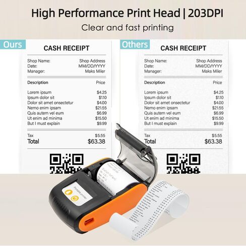 Portable Receipt Printer,58mm Mini Thermal Printing Wireless BT USB Mobile Printer with 2 Inch Thermal Paper Roll Compatible with Android/iOS/Windows System for Small Business Restaurant in Saudi Arabia