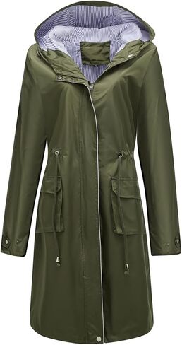 Lu's Chic Women's Rain Jackets Anorak Waterproof Casual Military Utility Outdoor Fall Hood in Kuwait