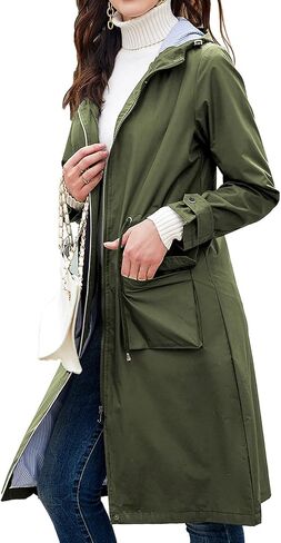 Lu's Chic Women's Rain Jackets Anorak Waterproof Casual Military Utility Outdoor Fall Hood in Kuwait