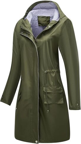 Lu's Chic Women's Rain Jackets Anorak Waterproof Casual Military Utility Outdoor Fall Hood in Kuwait
