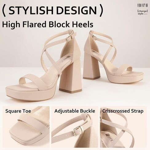 IDIFU IN4 Platform Heels for Women High Strappy Chunky Block Square Toe Heels Sexy Wedding Dress Shoes Open Toe Ankle Strap Heeled Sandals Comfortable Thick Heels in Saudi Arabia